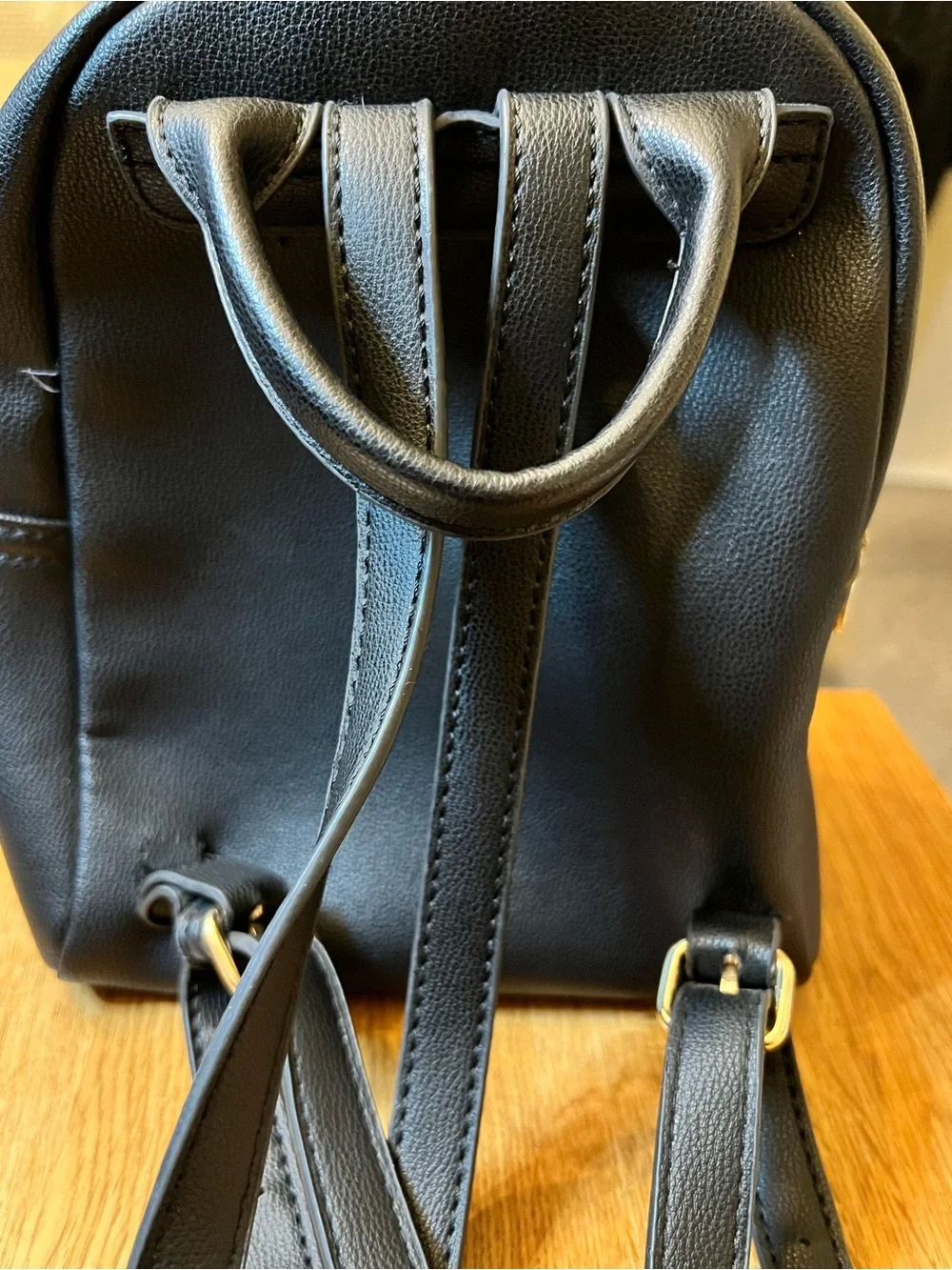 Women's Black Mini Backpack with Gold Hardware